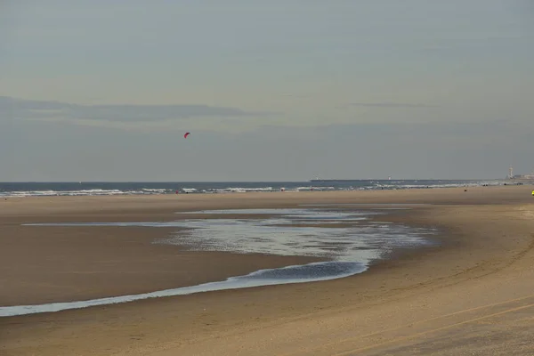 Plaża Ucieczce Wody Podczas Odpływu Sandmotor Holandia Lato — Zdjęcie stockowe