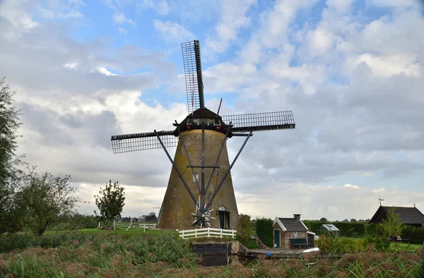 Wiatraki Kinderdijk Pochmurny Letni Dzień Holandii Lato — Zdjęcie stockowe