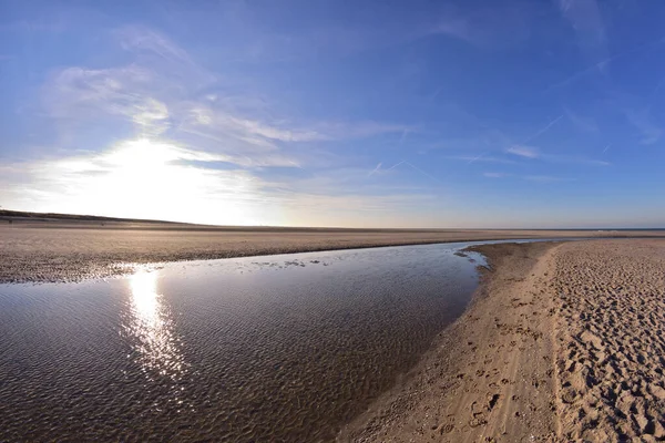 Het Strand Zeekust Een Zonnige Dag Fisheye Lens Voorjaar — Stockfoto