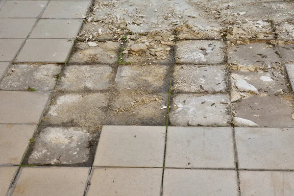 Chipping Old Tiles Terrace Renovation Replacing Them New Ones Terrace — Stock Photo, Image