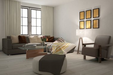 Modern iç tasarım. 3d illüstrasyon