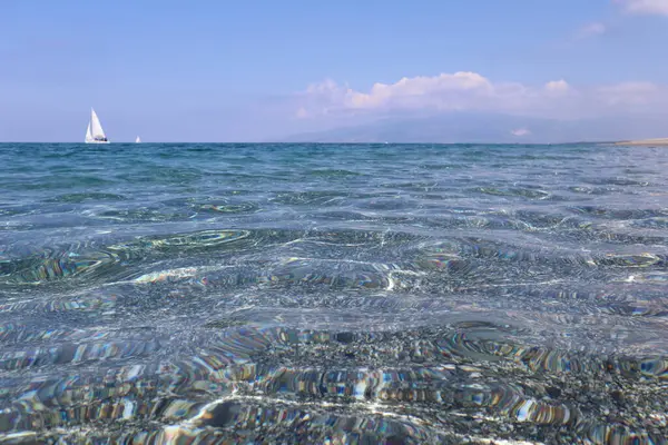 Transparent Blue Morning Sea Calm Sail Horizont Sea Holiday Calabria — Stock Photo, Image