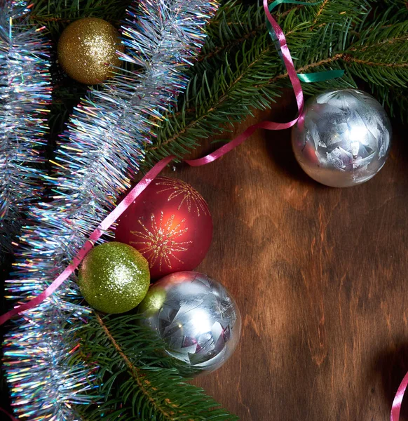 Decoraciones Navidad Para Árbol Una Mesa Madera —  Fotos de Stock