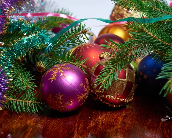 Decoraciones Navidad Para Árbol Una Mesa Madera —  Fotos de Stock