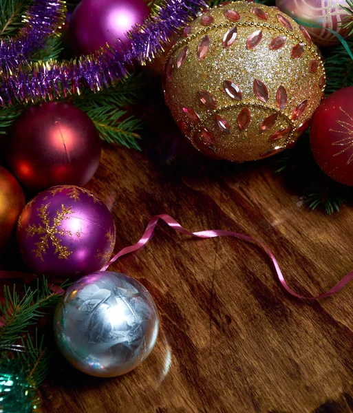 Vánoční Ozdoby Pro Strom Dřevěném Stole — Stock fotografie