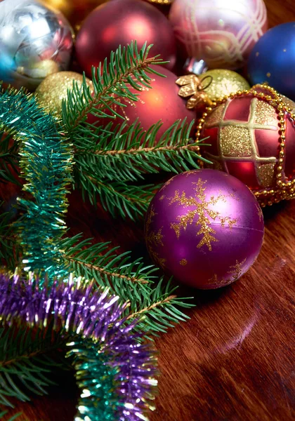 Christmas Decorations Wood Table — Stock Photo, Image