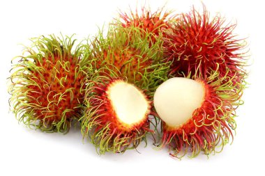 Tayland Rambutan tatlı meyvelerden izole beyaz zemin üzerine