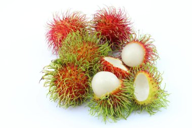 Tayland Rambutan tatlı meyvelerden izole beyaz zemin üzerine