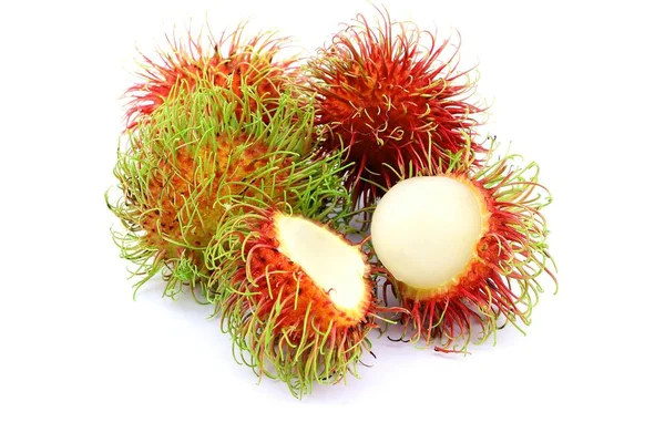 Fruta Doce Rambutão Tailândia Fundo Branco Isolado — Fotografia de Stock