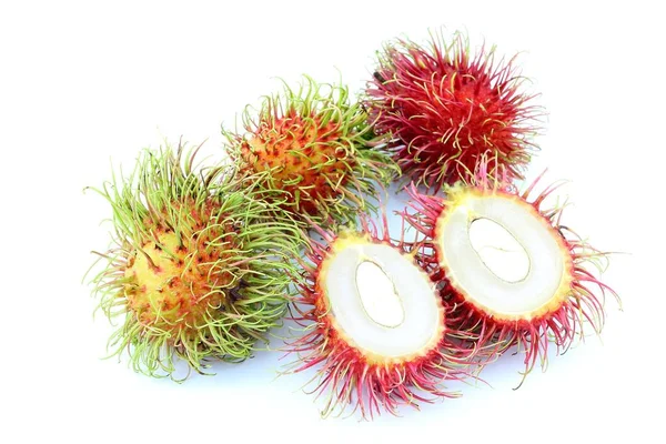 Fruta Doce Rambutão Tailândia Fundo Branco Isolado — Fotografia de Stock