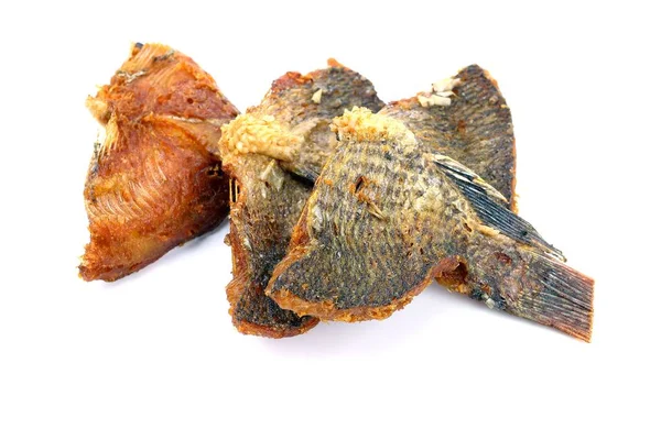 Tilapia Gebratener Fisch Thailändisches Essen Auf Weißem Hintergrund — Stockfoto