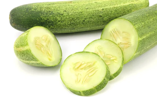 Groene Komkommer Plantaardige Witte Achtergrond — Stockfoto