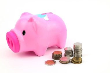 Seçici banka ve para için beyaz arka plan üzerinde yatırım