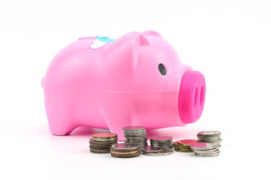 Seçici banka ve para için beyaz arka plan üzerinde yatırım