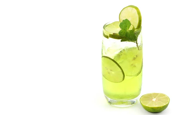Fresh Lemon Juice Cool Drink White Background — Stock Photo, Image