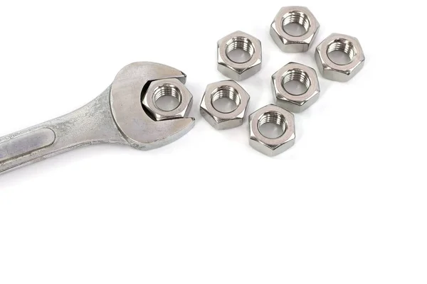 Wrench Tool Steel Nut Isolated White Background — Stock Photo, Image