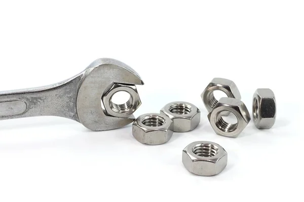 Wrench Tool Steel Nut Isolated White Background — Stock Photo, Image