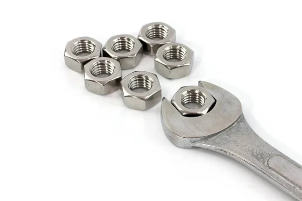 Wrench Tool Steel Nut Isolated White Background — Stock Photo, Image