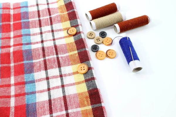 Colorful Button Needle Thread Fabric — Stock Photo, Image