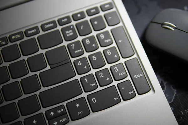 Laptop keyboard, close-up, focus, blank keyboard No letter (Business, finance and technology concept)