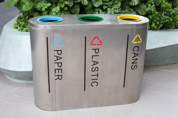 Stainless steel trash Placed in public areas Color separation in littering (Concept of waste separation) to protect the environment