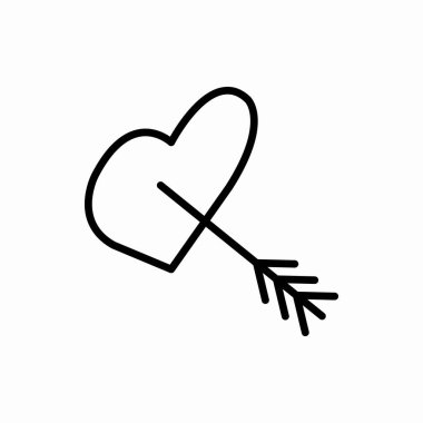 Kalp ikonunda ok ana hatları. Kalp vektör illüstrasyonunda ok. Web ve mobil için sembol