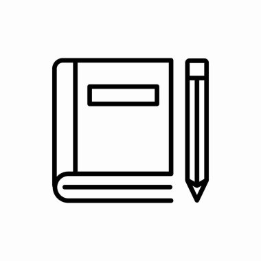 Taslak kitap ve kalem ikonu. Kitap ve kalem vektör çizimi. Web ve mobil için sembol