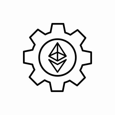 Dişli ikonlu ethereum ana hatları. Vites vektör illüstrasyonlu ethereum. Web ve mobil için sembol