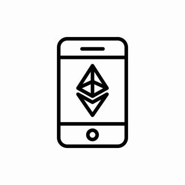 Akıllı telefon ikonlu ethereum ana hatları. Akıllı telefon vektör illüstrasyonlu ethereum. Web ve mobil için sembol