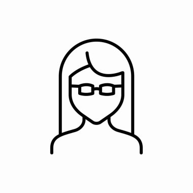 Taslak gözlüklü kız ikonu. Gözlüklü kız vektör çizimi. Web ve mobil için sembol