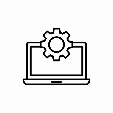 Dizüstü bilgisayar ayarı simgesi. Dizüstü bilgisayar çizimi. Web ve mobil için sembol