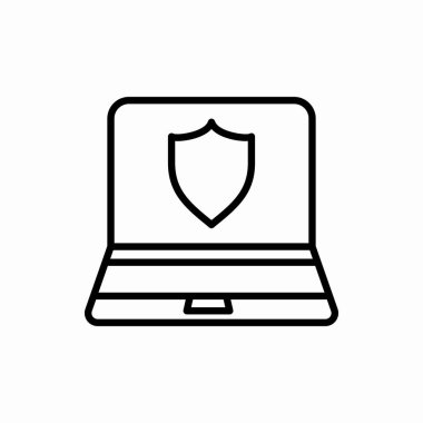 Dizüstü bilgisayar kalkanı ikonu. Dizüstü bilgisayar kalkanı çizimi. Web ve mobil için sembol