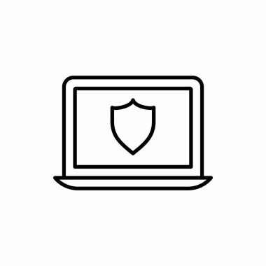 Dizüstü bilgisayar kalkanı ikonu. Dizüstü bilgisayar kalkanı çizimi. Web ve mobil için sembol