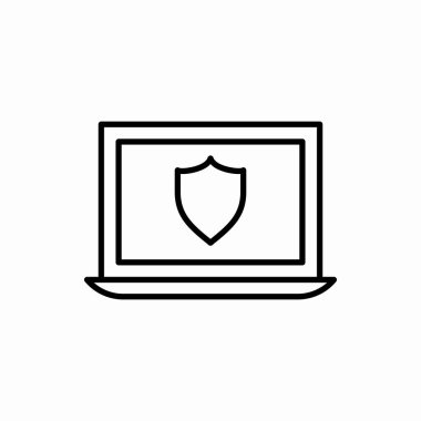 Dizüstü bilgisayar kalkanı ikonu. Dizüstü bilgisayar kalkanı çizimi. Web ve mobil için sembol