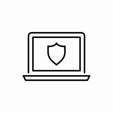 Dizüstü bilgisayar kalkanı ikonu. Dizüstü bilgisayar kalkanı çizimi. Web ve mobil için sembol