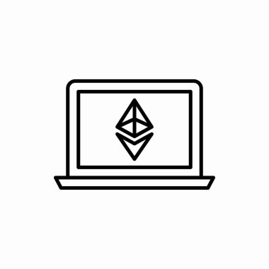 İçinde ethereum simgesi olan dizüstü bilgisayarı. Ethereum vektör illüstrasyonlu laptop. Web ve mobil için sembol