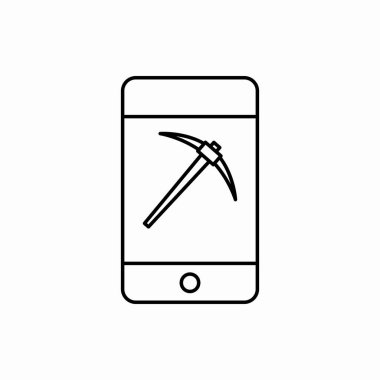 Maden ikonlu akıllı telefon ve madencilik vektör çizimi. Web ve mobil için sembol
