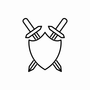 Kılıç kalkanı simgesi. Kelime kalkanı çizimi. Web ve mobil için sembol