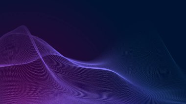 Nokta mavi mor dalga çizgisi, ışık eğimli koyu arkaplan. Soyut teknoloji büyük veri dijital arkaplanı. 3d oluşturma.