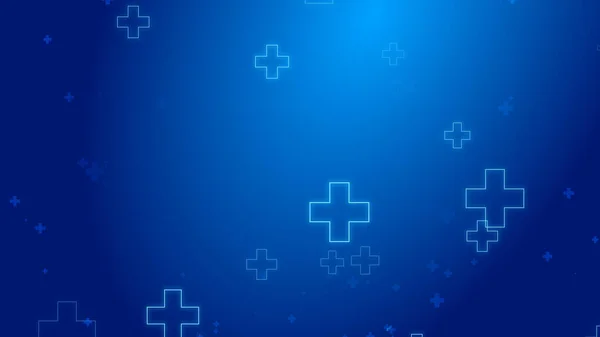 Medical health blue cross neon light shapes pattern background. Abstract healthcare technology and science concept.