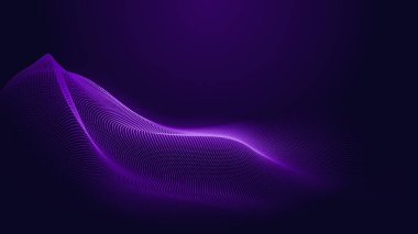 Nokta mavi mor dalga çizgisi, ışık eğimli koyu arkaplan. Soyut teknoloji büyük veri dijital arkaplanı. 3d oluşturma.