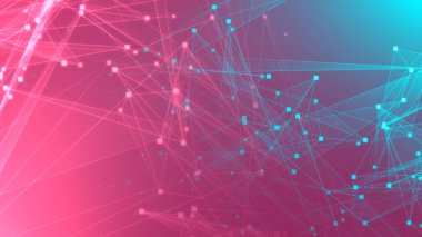 Teknoloji geçmişine sahip soyut pembe çokgen teknoloji ağı. Soyut noktalar ve satır dokusu arka planı. 3d oluşturma.