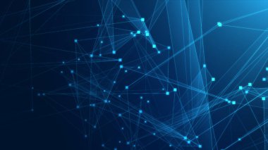 Teknoloji geçmişine sahip soyut mavi çokgen teknoloji ağı. Soyut noktalar ve satır dokusu arka planı. 3d oluşturma.