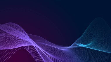 Nokta mavi mor dalga çizgisi, ışık eğimli koyu arkaplan. Soyut teknoloji büyük veri dijital arkaplanı. 3d oluşturma.