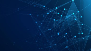 Teknoloji geçmişine sahip soyut mavi çokgen teknoloji ağı. Soyut noktalar ve satır dokusu arka planı. 3d oluşturma.
