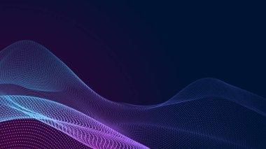 Nokta mavi mor dalga çizgisi, ışık eğimli koyu arkaplan. Soyut teknoloji büyük veri dijital arkaplanı. 3d oluşturma.