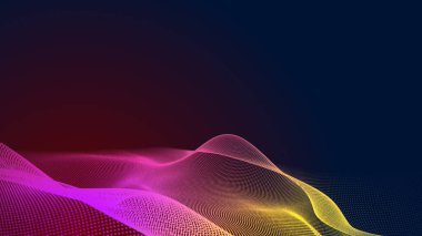 Nokta kırmızı mor dalga çizgisi açık renk gradyan koyu arkaplan. Soyut teknoloji büyük veri dijital arkaplanı. 3d oluşturma.