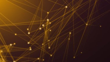 Teknoloji geçmişine sahip soyut turuncu çokgen teknoloji ağı. Soyut noktalar ve satır dokusu arka planı. 3d oluşturma.