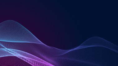 Nokta mavi mor dalga çizgisi, ışık eğimli koyu arkaplan. Soyut teknoloji büyük veri dijital arkaplanı. 3d oluşturma.