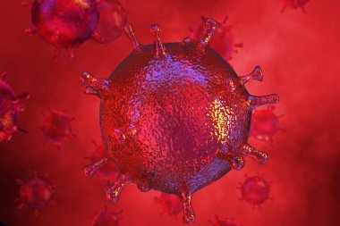 Coronavirus 2019 COVID-19 salgını. Biyoloji bilimi 3D görüntüleme.